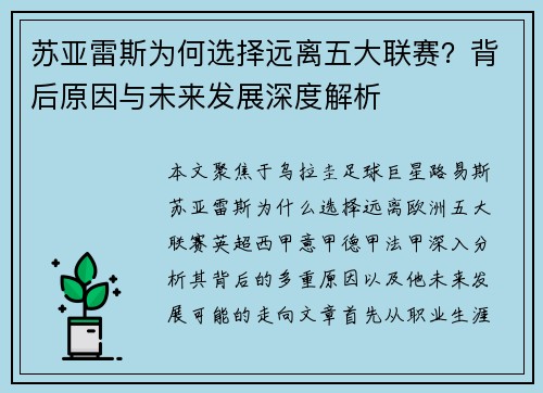 苏亚雷斯为何选择远离五大联赛？背后原因与未来发展深度解析